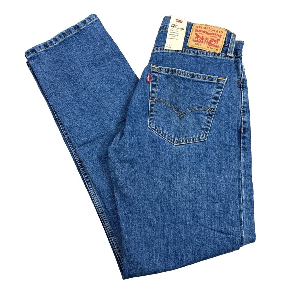 Levi's 505 Jeans Men's 30X32 Blue Denim Straight Leg Regular Fit Stretch NWT